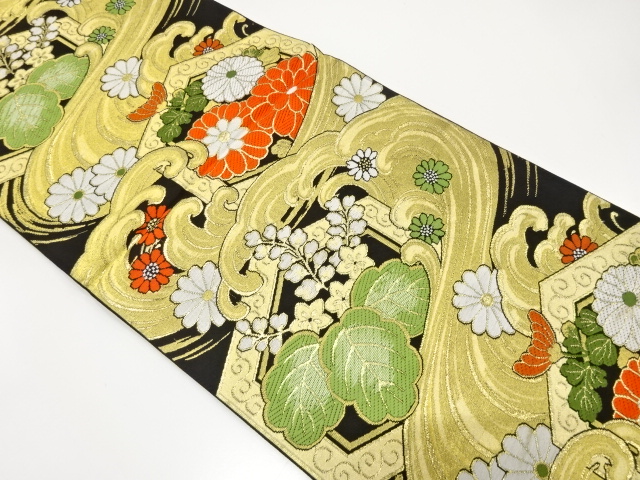 JAPANESE KIMONO / ANTIQUE FUKURO OBI / WOVEN PAULOWNIA & KIKU